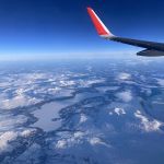 Skandinavische Winterlandschaft von oben